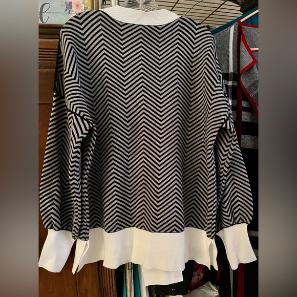 NWT classy meets practical: white collar/cuffed sweater with zig zag stripes. - Picture 3 of 3